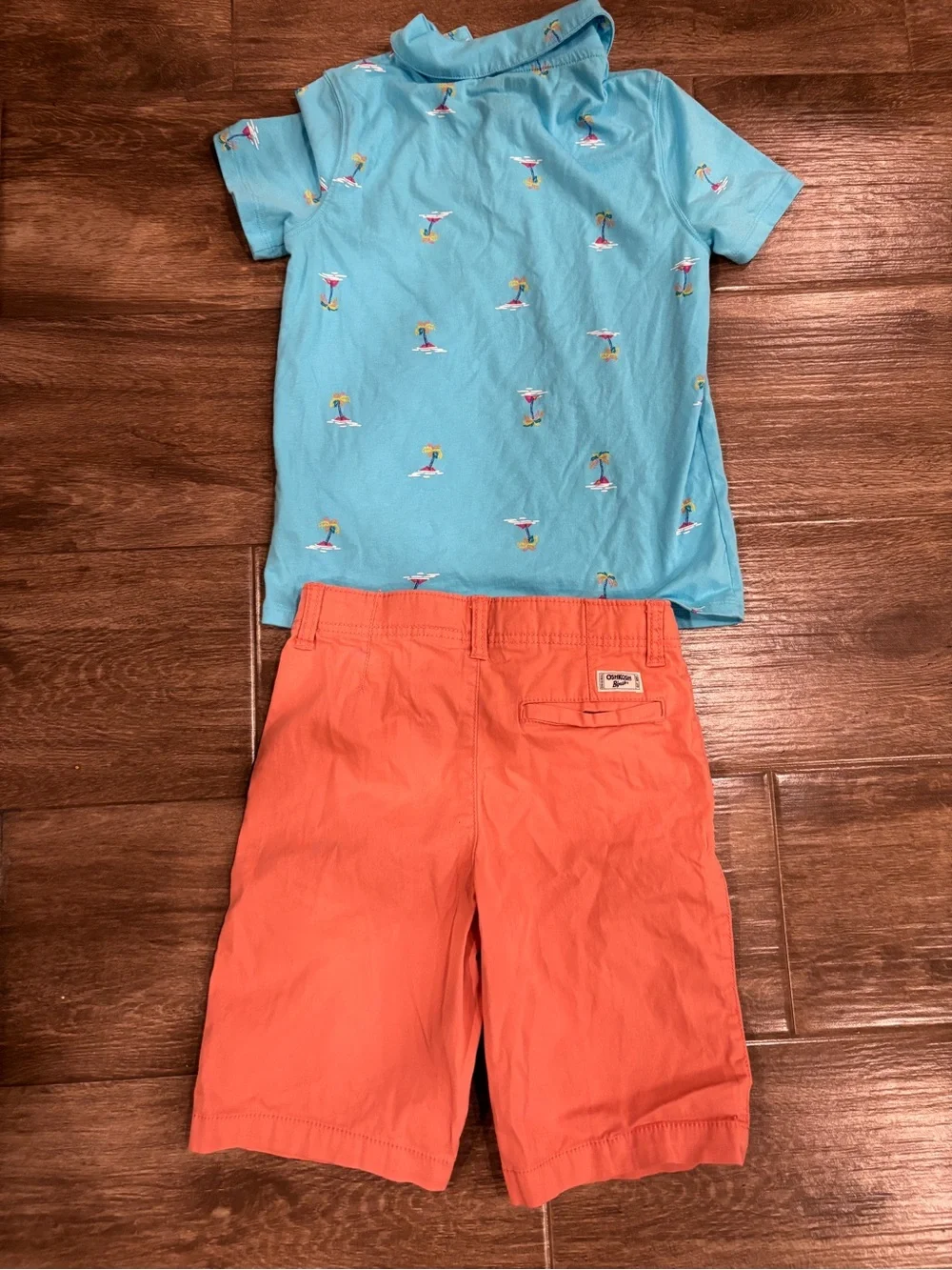 OshKosh B'gosh Boys Sz 8 Shorts & Light Blue Polo Shirt with Palm Print Set